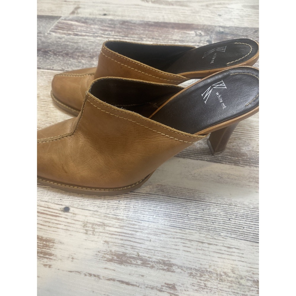 White Mountain RENE Leather Mules Lug Sole Heels Slip On Clogs Size 8 Beige